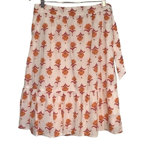 J Crew Tiered Faux Wrap Midi Skirt White Pink Orange Floral size 12 petite - Picture 1 of 7